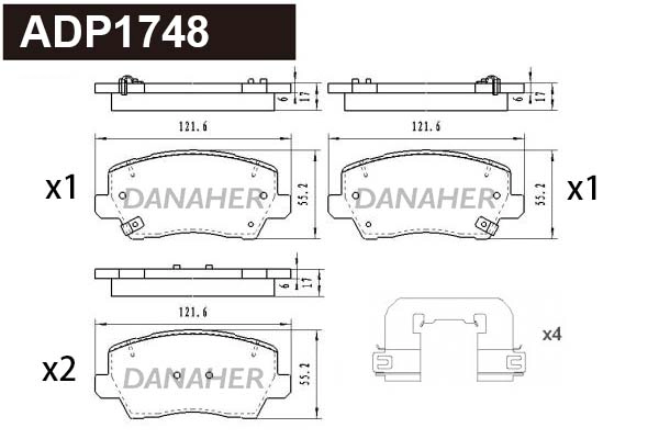 ADP1748 DANAHER Комплект тормозных колодок, дисковый тормоз (фото 1)