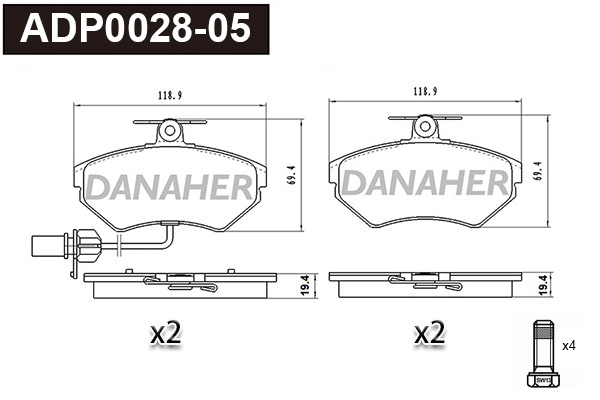 ADP0028-05 DANAHER Комплект тормозных колодок, дисковый тормоз (фото 1)