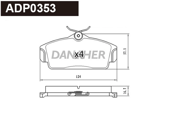 ADP0353 DANAHER Комплект тормозных колодок, дисковый тормоз (фото 1)