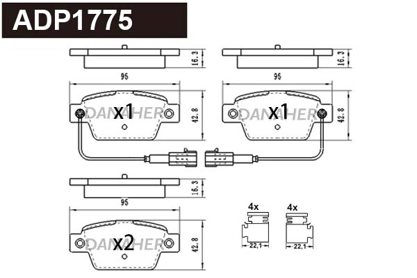 ADP1775 DANAHER Комплект тормозных колодок, дисковый тормоз (фото 1)