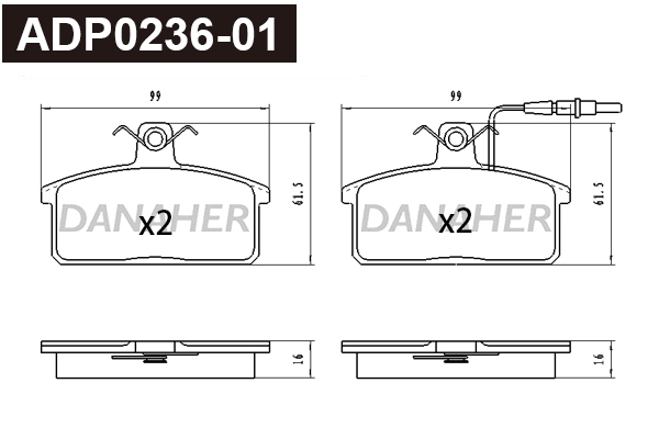 ADP0236-01 DANAHER Комплект тормозных колодок, дисковый тормоз (фото 1)