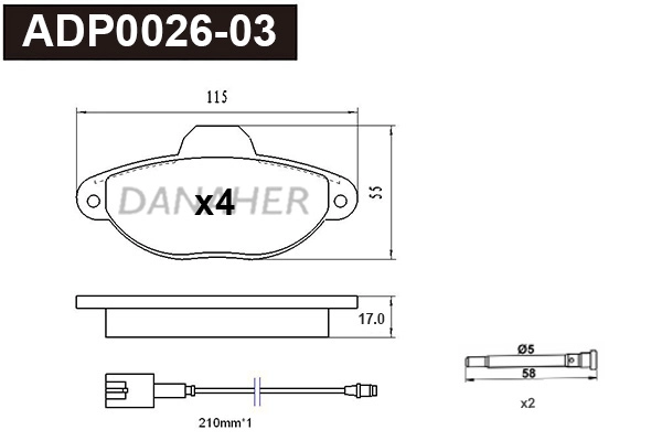 ADP0026-03 DANAHER Комплект тормозных колодок, дисковый тормоз (фото 1)