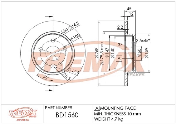 BD-1560 FREMAX Тормозной диск (фото 1)