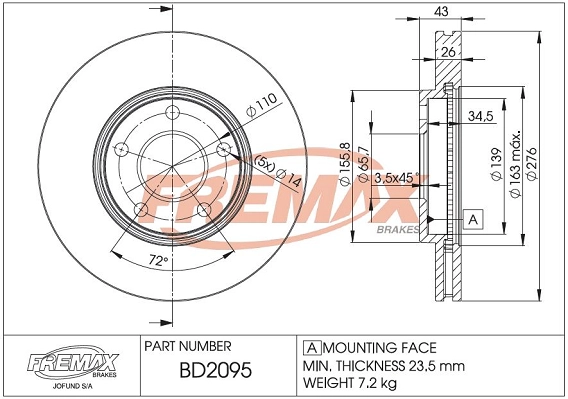 BD-2095 FREMAX Тормозной диск (фото 3)