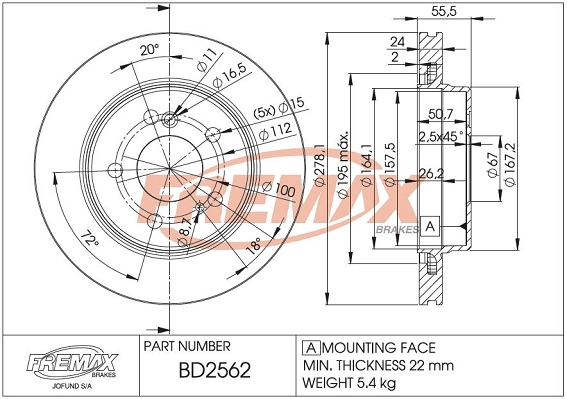 BD-2562 FREMAX Тормозной диск (фото 3)