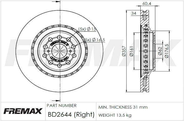 BD-2644 FREMAX Тормозной диск (фото 3)