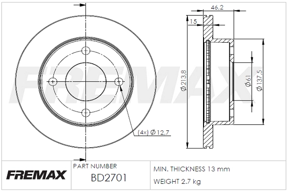 BD-2701 FREMAX Тормозной диск (фото 3)