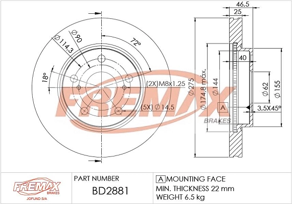 BD-2881 FREMAX Тормозной диск (фото 3)