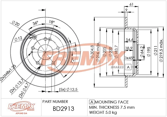 BD-2913 FREMAX Тормозной диск (фото 3)