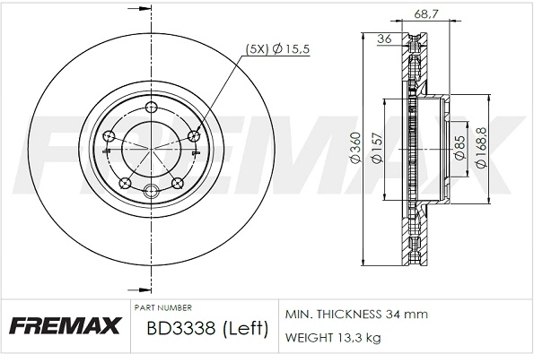 BD-3338 FREMAX Тормозной диск (фото 2)