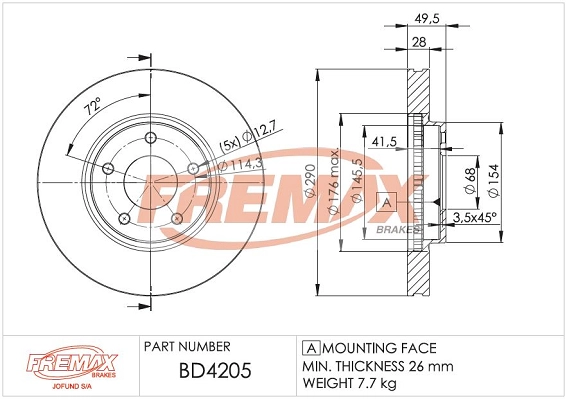 BD-4205 FREMAX Тормозной диск (фото 3)