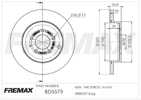 BD-5573 FREMAX Тормозной диск (фото 3)