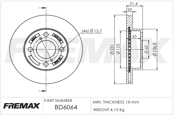 BD-6064 FREMAX Тормозной диск (фото 2)