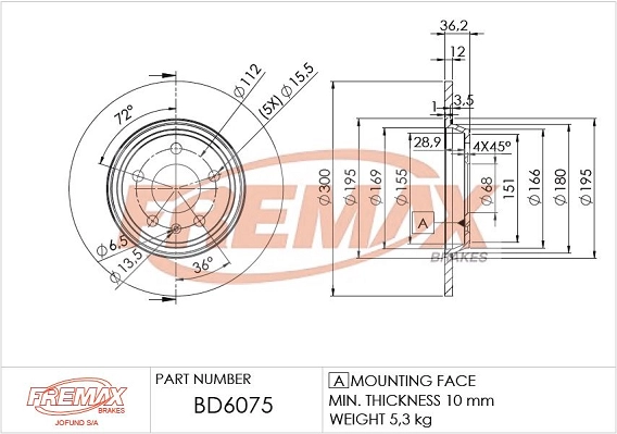 BD-6075 FREMAX Тормозной диск (фото 1)