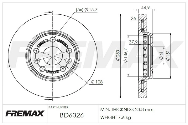 BD-6326 FREMAX Тормозной диск (фото 2)