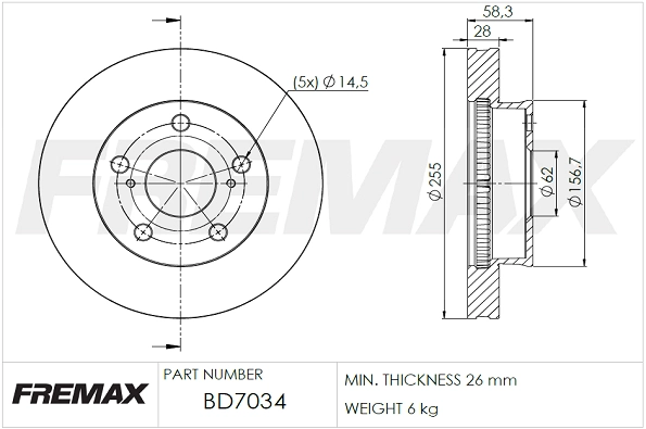 BD-7034 FREMAX Тормозной диск (фото 2)