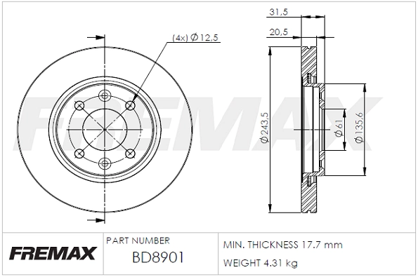 BD-8901 FREMAX Тормозной диск (фото 3)