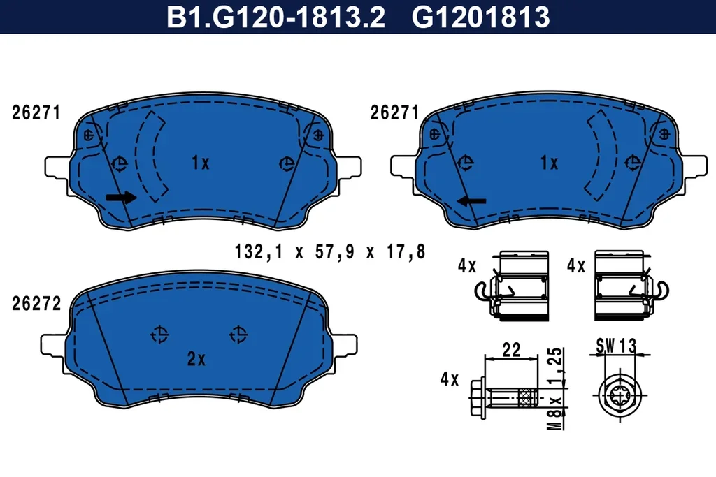 B1.G120-1813.2 GALFER Комплект тормозных колодок, дисковый тормоз (фото 1)