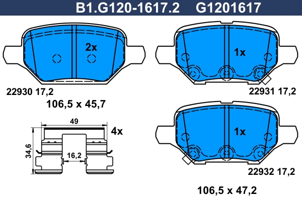 B1.G120-1617.2 GALFER Комплект тормозных колодок, дисковый тормоз (фото 1)