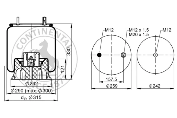 4157 N P08 CONTITECH Пневмоп. со стак. 1шп.m12 1шп-шт.m12/20 порш. пластик 1отв.m12 neway,fruehauf (фото 1)