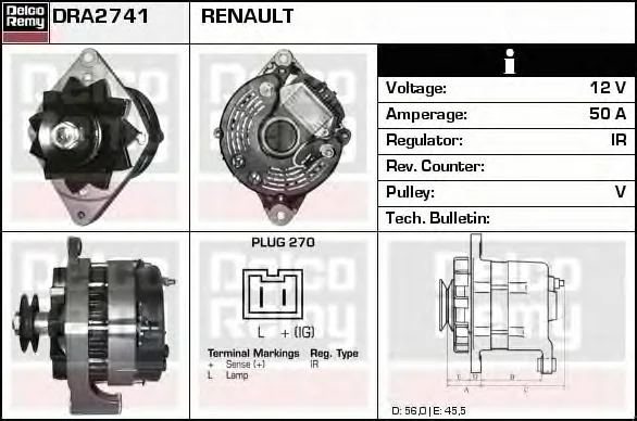 DRA2741 DELCO REMY Генератор (фото 1)