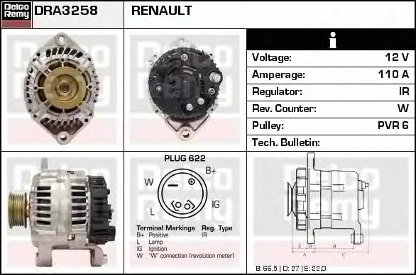 DRA3258 DELCO REMY Генератор (фото 1)