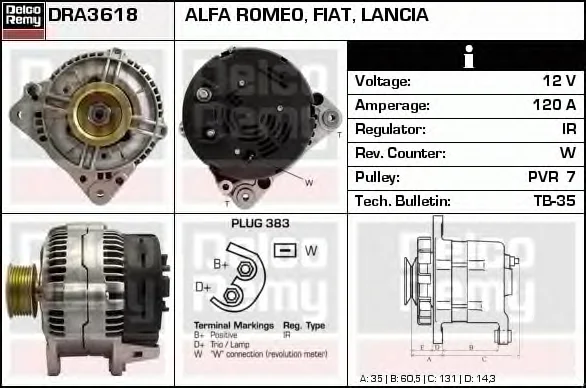 DRA3618 DELCO REMY Генератор (фото 1)