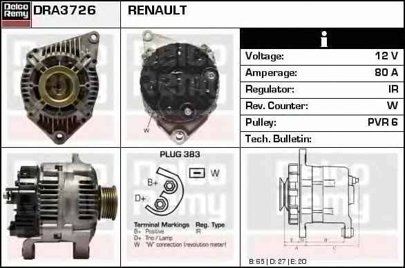 DRA3726 DELCO REMY Генератор (фото 1)