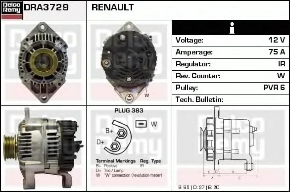 DRA3729 DELCO REMY Генератор (фото 1)