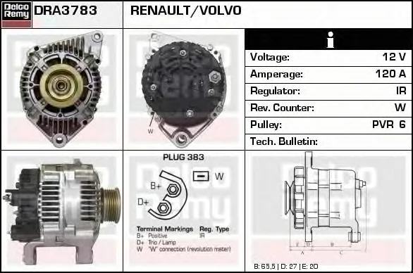 DRA3783 DELCO REMY Генератор (фото 1)