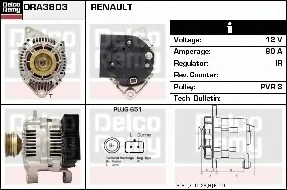 DRA3803 DELCO REMY Генератор (фото 1)