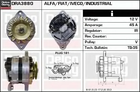 DRA3880 DELCO REMY Генератор (фото 1)