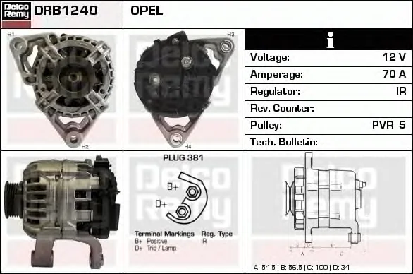 DRB1240 DELCO REMY Генератор (фото 1)