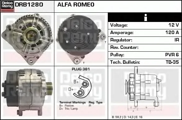 DRB1280 DELCO REMY Генератор (фото 1)