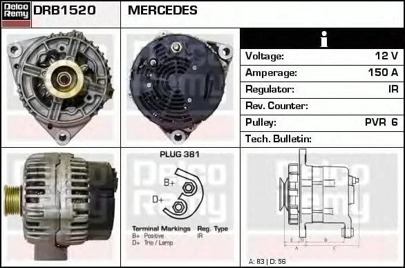 DRB1520 DELCO REMY Генератор (фото 1)