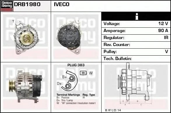 DRB1980 DELCO REMY Генератор (фото 1)