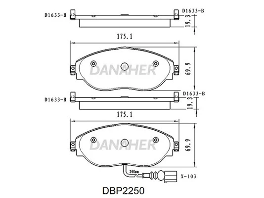 DBP2250 DANAHER Комплект тормозных колодок, дисковый тормоз (фото 2)