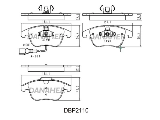 DBP2110 DANAHER Комплект тормозных колодок, дисковый тормоз (фото 2)