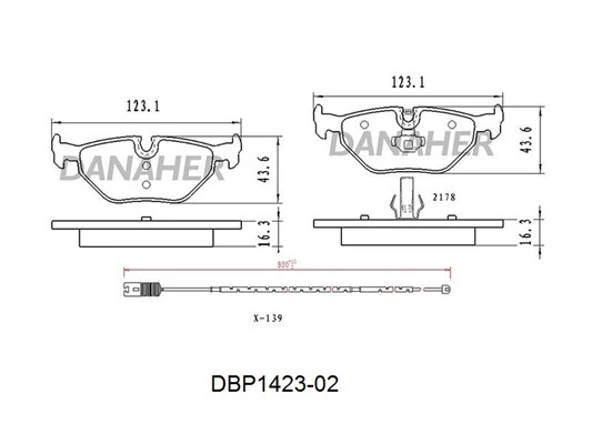 DBP1423-02 DANAHER Комплект тормозных колодок, дисковый тормоз (фото 2)