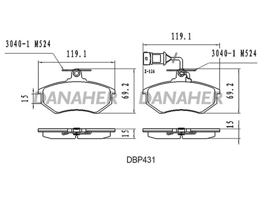 DBP431 DANAHER Комплект тормозных колодок, дисковый тормоз (фото 2)