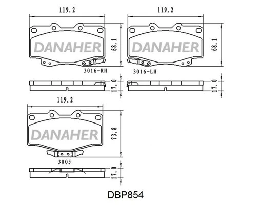 DBP854 DANAHER Комплект тормозных колодок, дисковый тормоз (фото 2)