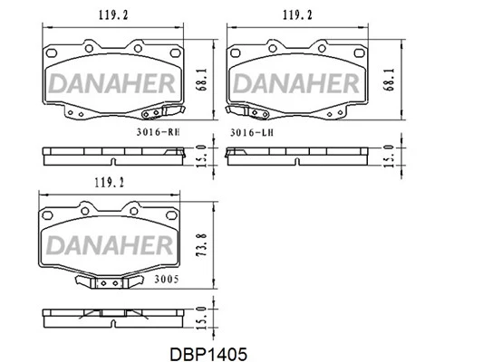 DBP1405 DANAHER Комплект тормозных колодок, дисковый тормоз (фото 2)