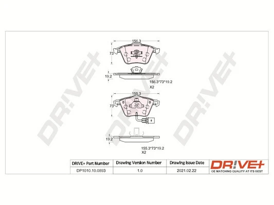 DP1010.10.0893 Dr!ve+ Комплект тормозных колодок, дисковый тормоз (фото 2)