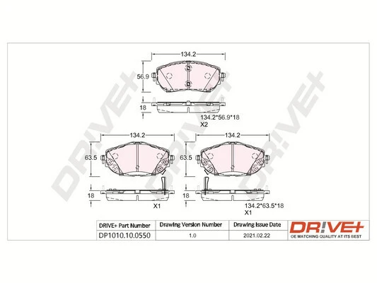 DP1010.10.0550 Dr!ve+ Комплект тормозных колодок, дисковый тормоз (фото 2)