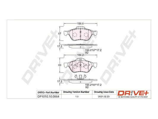 DP1010.10.0864 Dr!ve+ Комплект тормозных колодок, дисковый тормоз (фото 2)