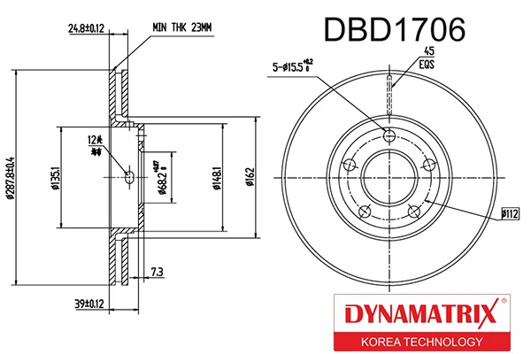 DBD1706 DYNAMAX Тормозной диск (фото 1)