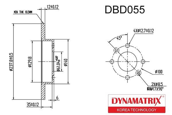 DBD055 DYNAMAX Тормозной диск (фото 2)
