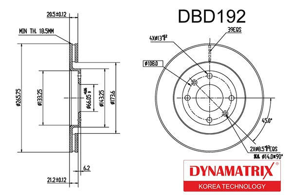 DBD192 DYNAMAX Диск тормозной (фото 2)