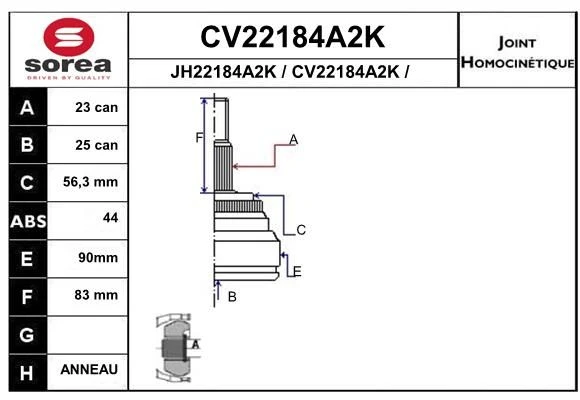 CV22184A2K EAI Шарнирный комплект, приводной вал (фото 2)