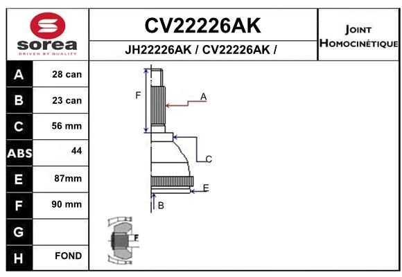 CV22226AK EAI Шарнирный комплект, приводной вал (фото 2)